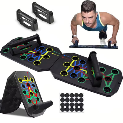 Conjunto de tabla de flexiones multifuncional portátil con asas, equipo de fitness plegable para entrenamiento de pecho, abdomen, brazos y espalda.