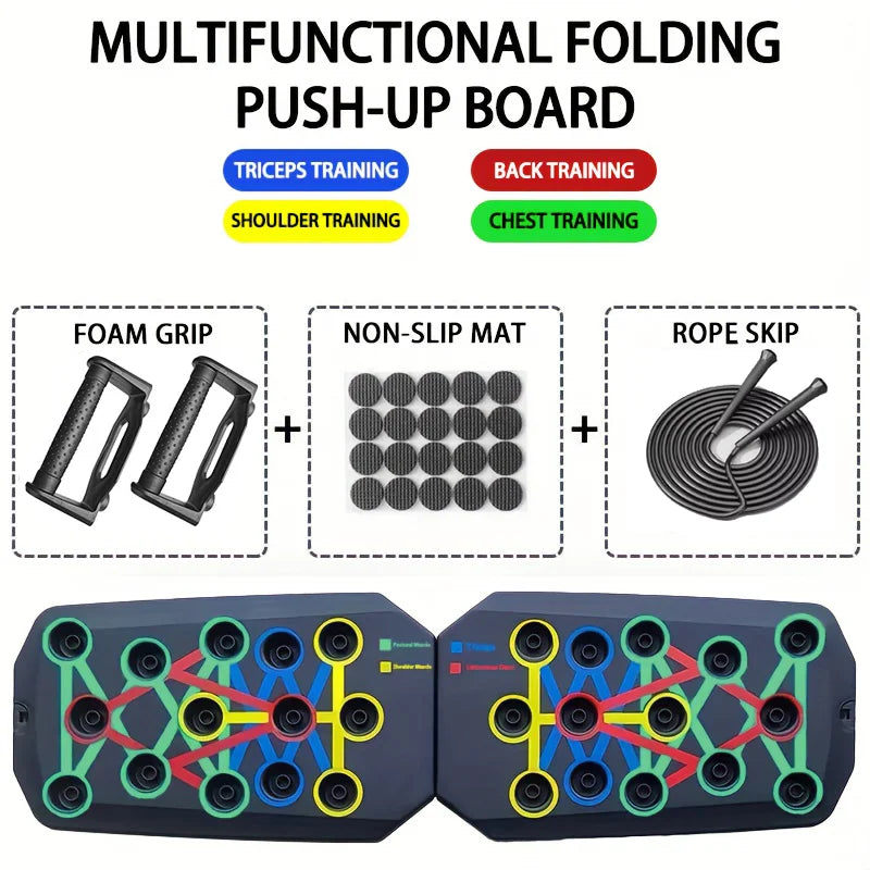 Conjunto de tabla de flexiones multifuncional portátil con asas, equipo de fitness plegable para entrenamiento de pecho, abdomen, brazos y espalda.