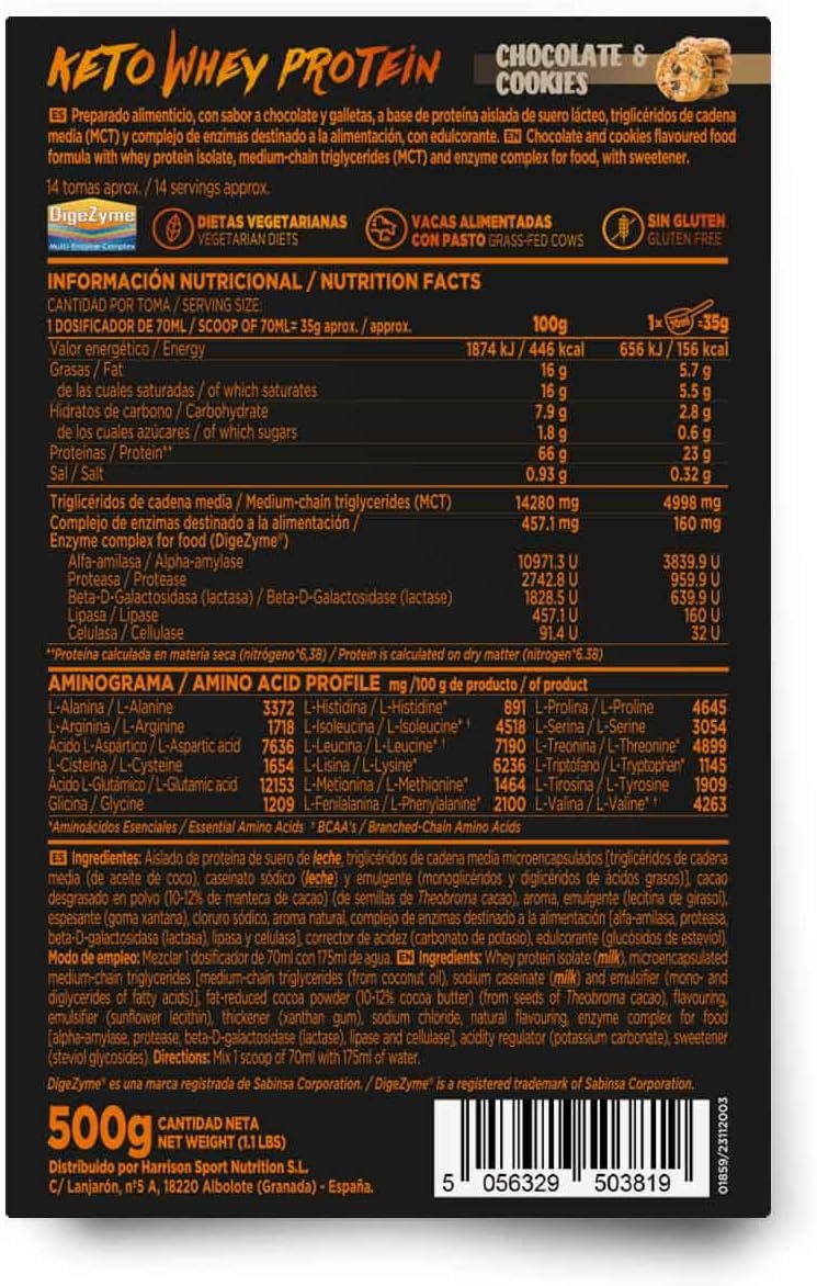 Aislado De Proteína De Suero Keto Whey Protein CFM De HSN | Sabor Chocolate Galleta 500 G = 14 Tomas Por Envase | Ideal Dieta Cetogénica | Enzimas Digestivas | No-Gmo, Vegetariano, Sin Gluten Ni Soja