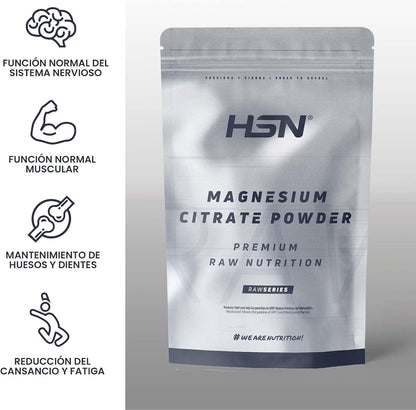 HSN Citrato De Magnesio En Polvo (310Mg Mineral Elemental) | 500G = 250 Tomas Por Envase | 100% Puro Magnesio Sin Añadidos Ni Excipientes | No-Gmo, Vegano, Sin Gluten