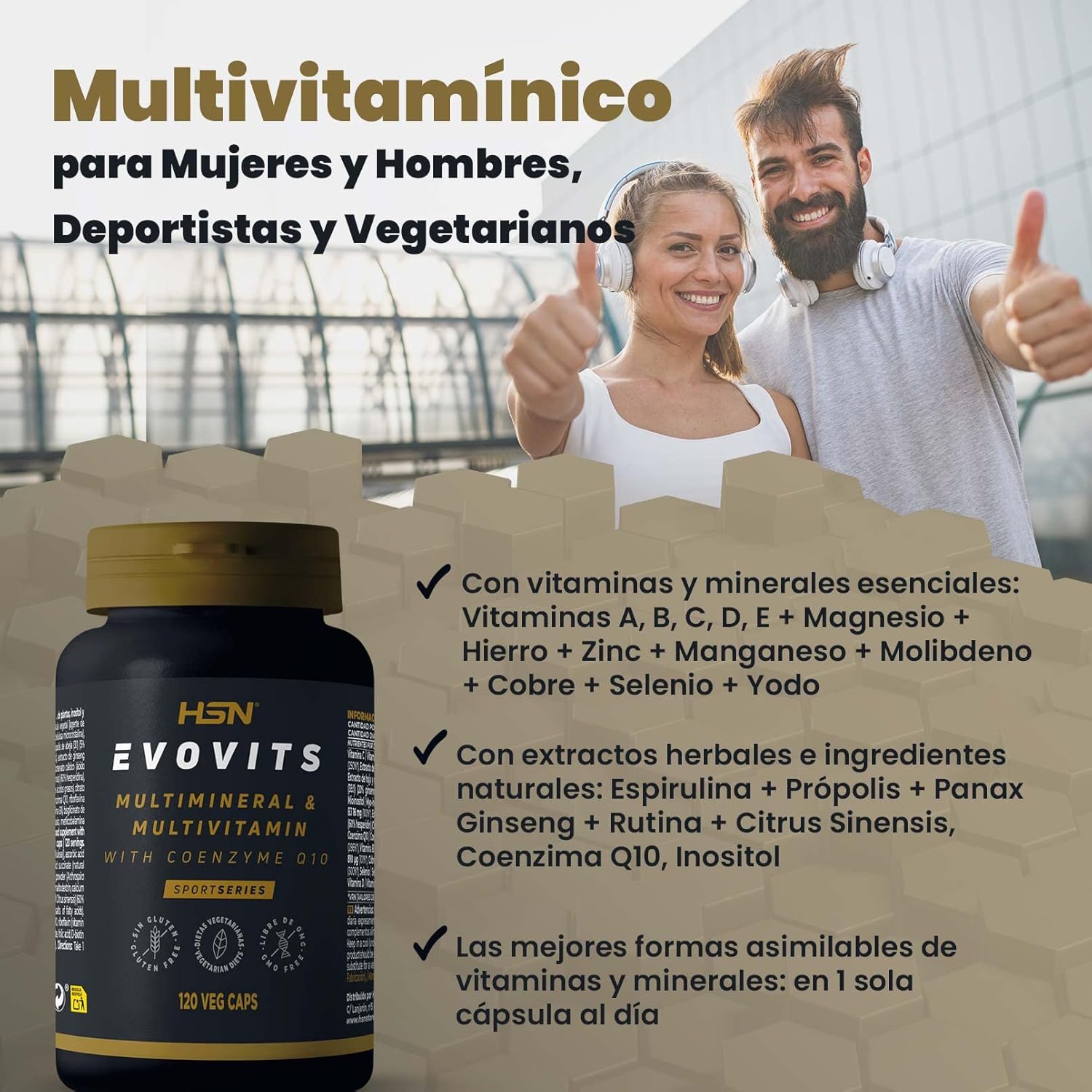 Evovits De HSN | Multivitaminas Y Minerales | Complejo Multivitamínico Para Mujer, Hombre, Vegetarianos Y Deportistas, Sin Gluten, Sin Lactosa, 120 Cápsulas Vegetales