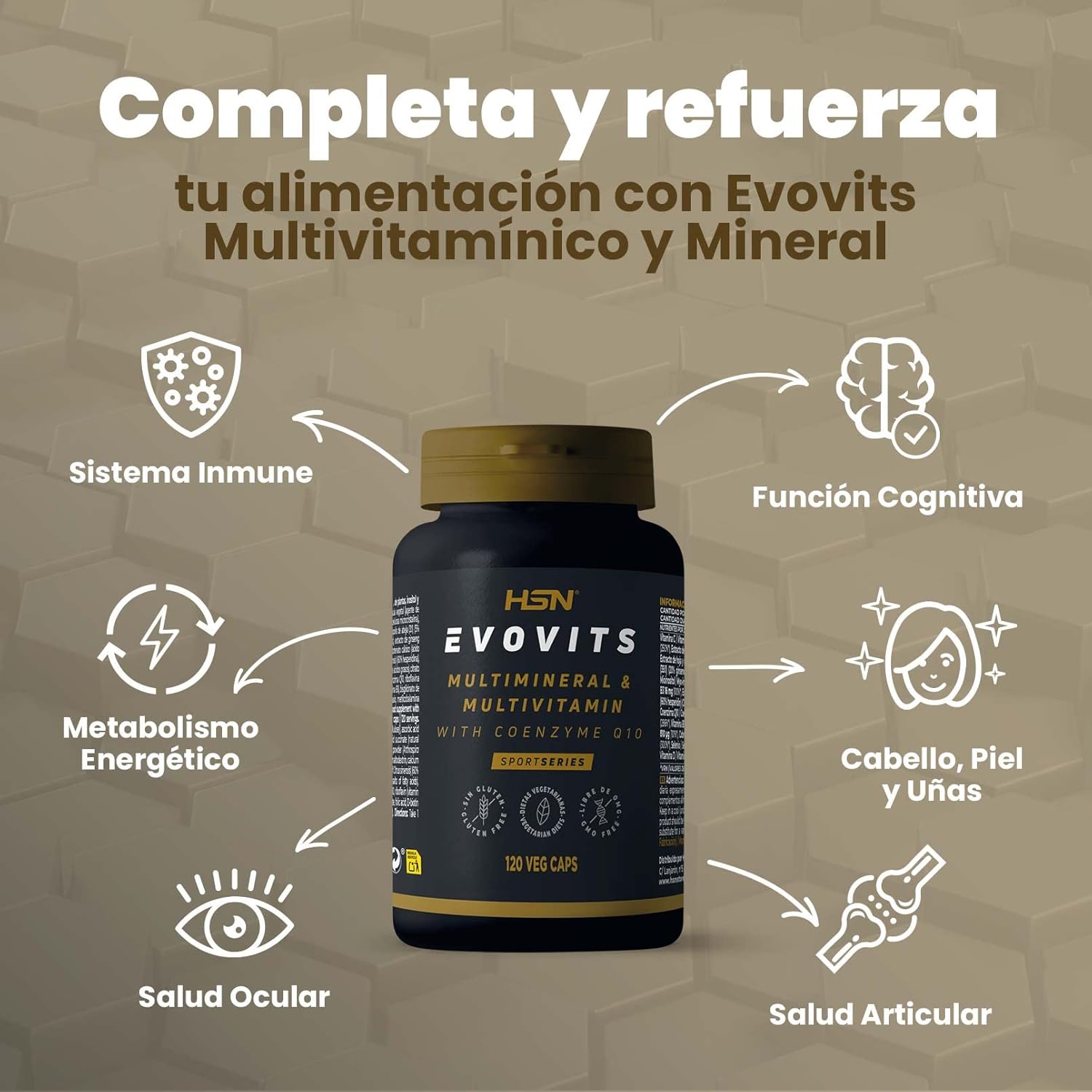 Evovits De HSN | Multivitaminas Y Minerales | Complejo Multivitamínico Para Mujer, Hombre, Vegetarianos Y Deportistas, Sin Gluten, Sin Lactosa, 120 Cápsulas Vegetales