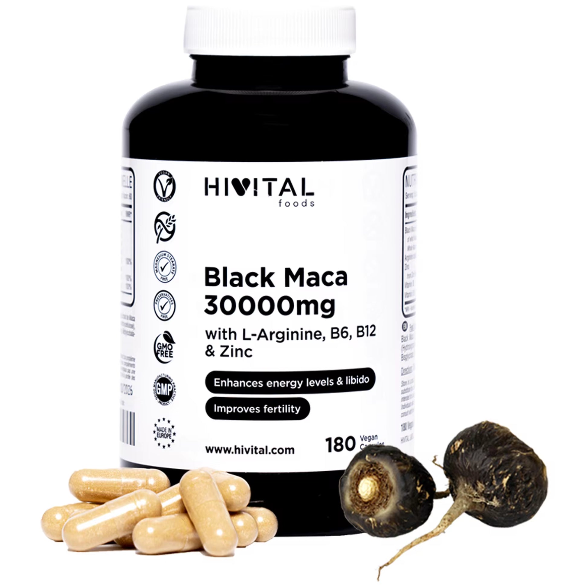 Maca Negra 30000 Mg. 180 Cápsulas Veganas.