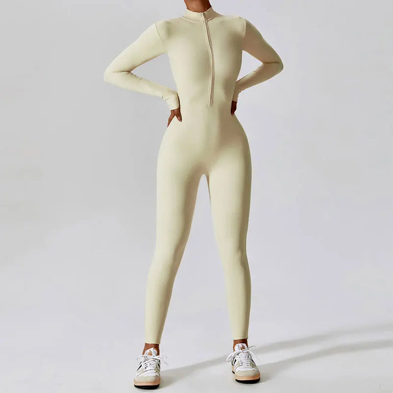 Mono para mujer, traje de una pieza, conjunto de yoga con cremallera y mangas largas, ropa de entrenamiento para gimnasio, sujetador deportivo, traje ajustado, chándal.