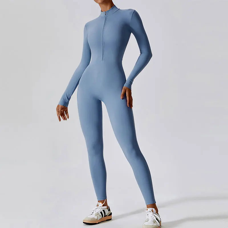 Mono para mujer, traje de una pieza, conjunto de yoga con cremallera y mangas largas, ropa de entrenamiento para gimnasio, sujetador deportivo, traje ajustado, chándal.