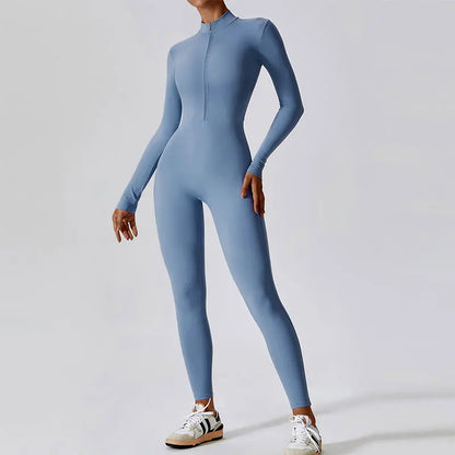 Mono para mujer, traje de una pieza, conjunto de yoga con cremallera y mangas largas, ropa de entrenamiento para gimnasio, sujetador deportivo, traje ajustado, chándal.