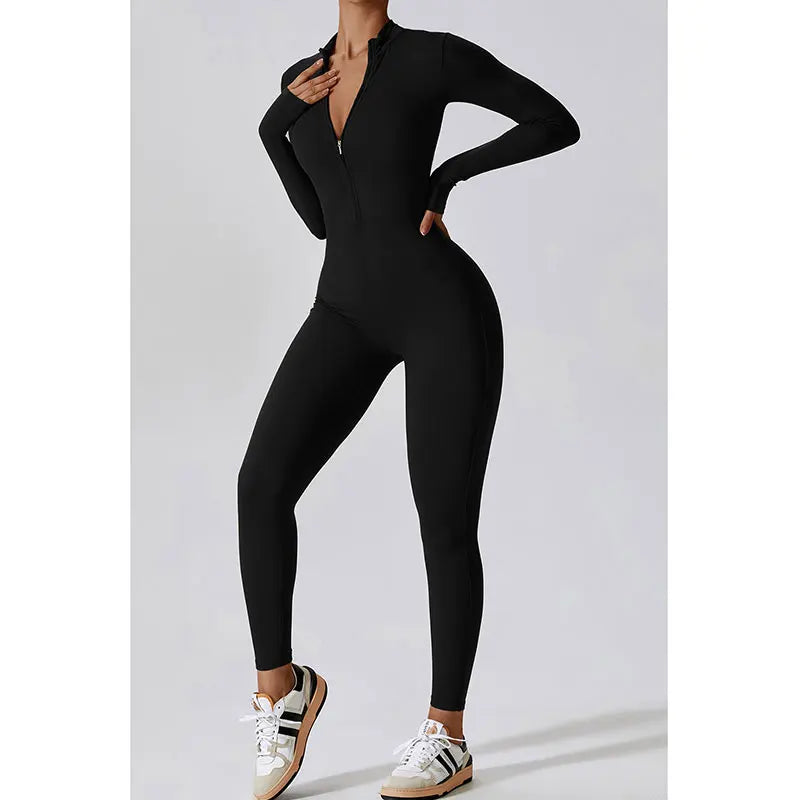 Mono para mujer, traje de una pieza, conjunto de yoga con cremallera y mangas largas, ropa de entrenamiento para gimnasio, sujetador deportivo, traje ajustado, chándal.