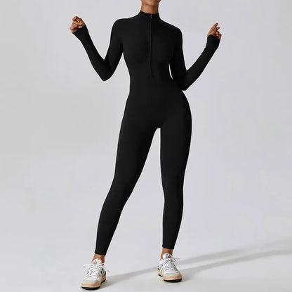 Mono para mujer, traje de una pieza, conjunto de yoga con cremallera y mangas largas, ropa de entrenamiento para gimnasio, sujetador deportivo, traje ajustado, chándal.