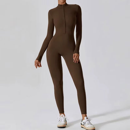 Mono para mujer, traje de una pieza, conjunto de yoga con cremallera y mangas largas, ropa de entrenamiento para gimnasio, sujetador deportivo, traje ajustado, chándal.